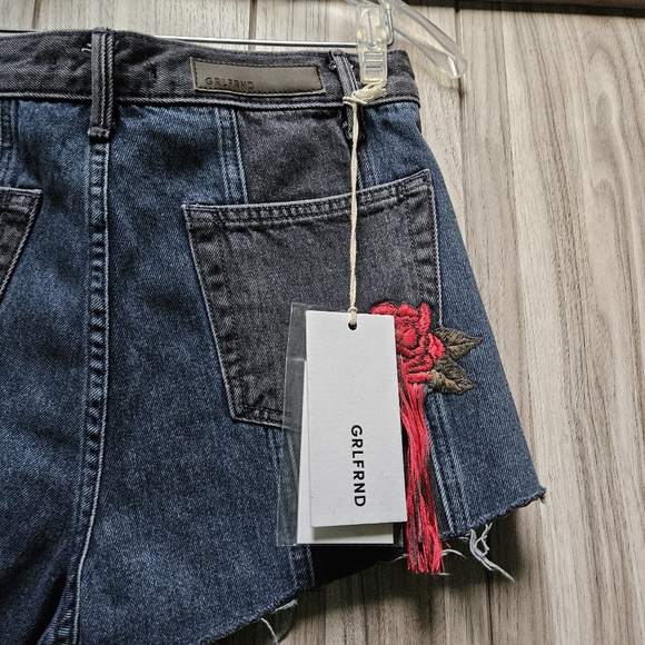 GRLFRND'CINDY' ROSE EMBROIDERED PANELLED DENIM SHORTS - Picture 13 of 16